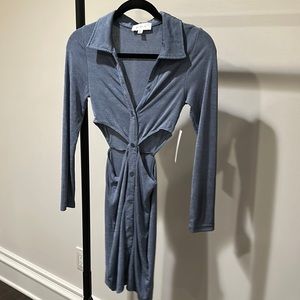 Blue Long Sleeve Mini Dress - Mable - S